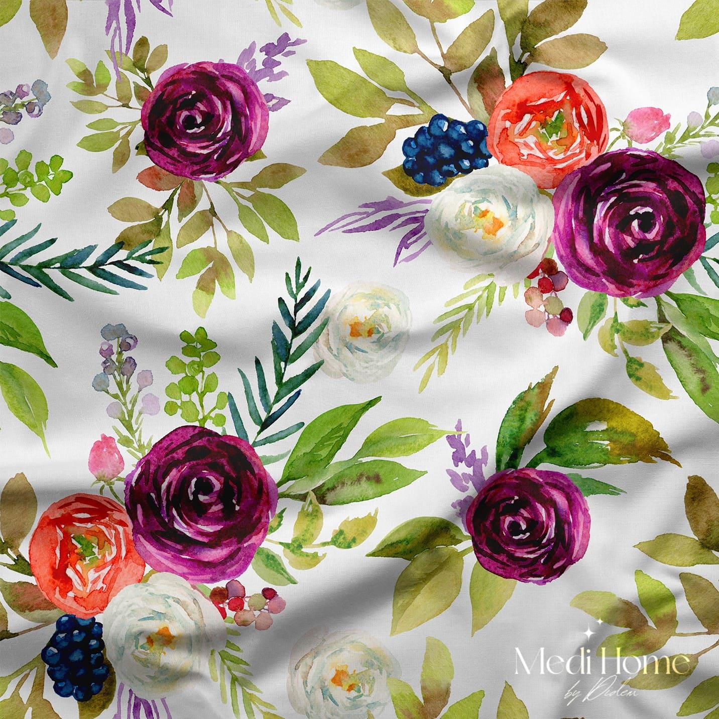 Mürdüm Güllerle Tatlı Buket Dijital Baskılı Kumaş