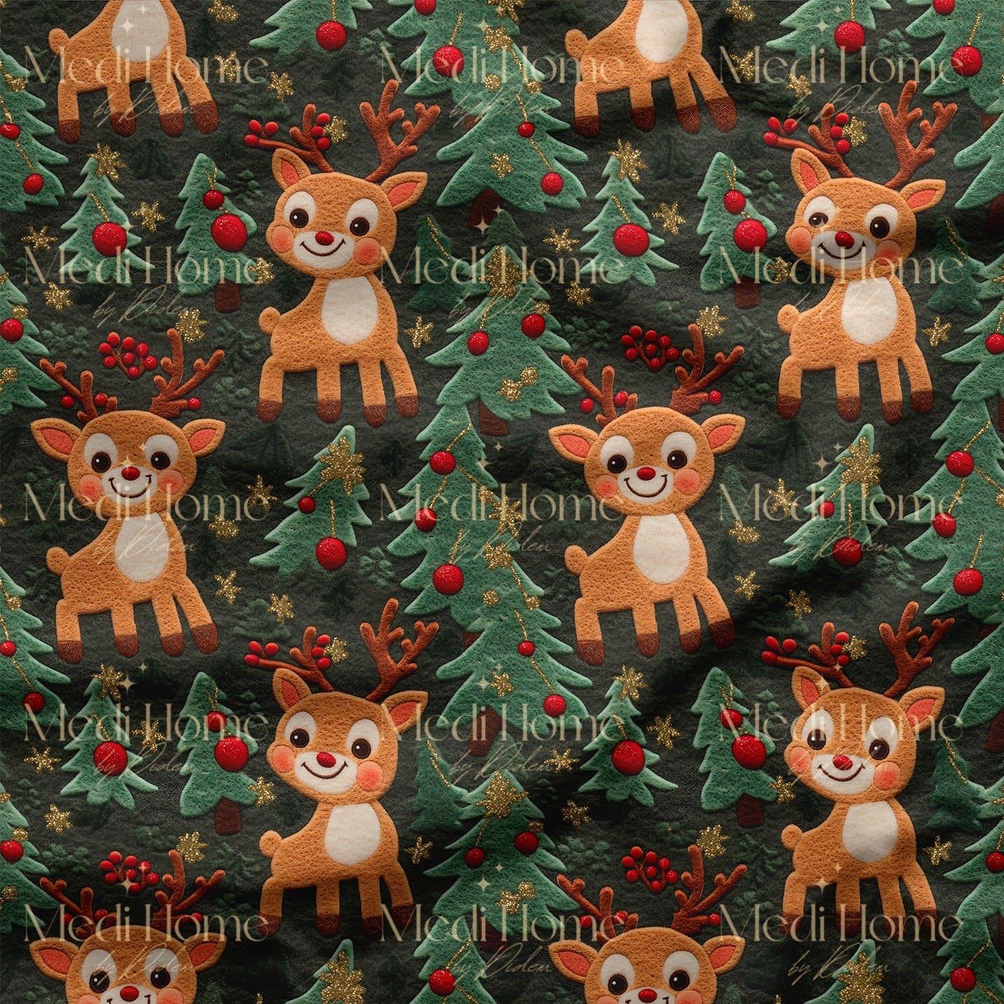 Mutlu Geyiklerin Işıltılı Ormanı Dijital Baskılı Kumaş