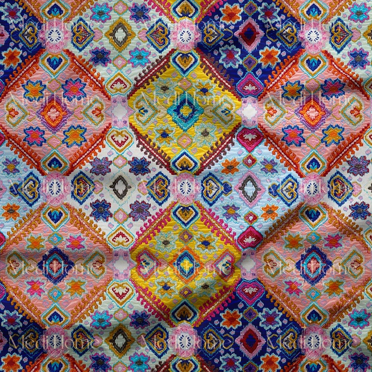 Nakış Gibi Renkli Kilim Dijital Baskılı Kumaş