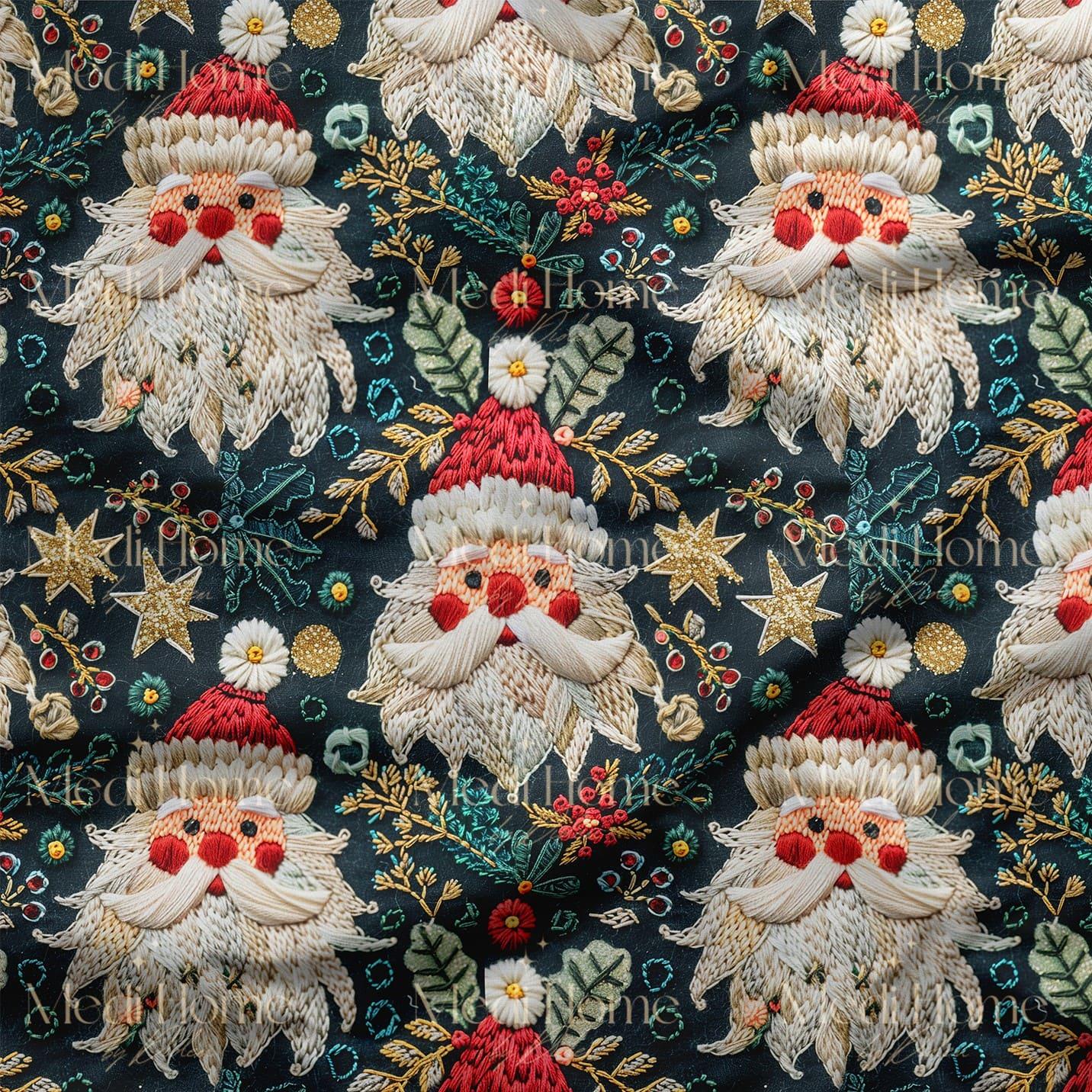 Nakışlı Yılbaşı Büyüsü – 3D Noel Baba Dijital Baskılı Kumaş