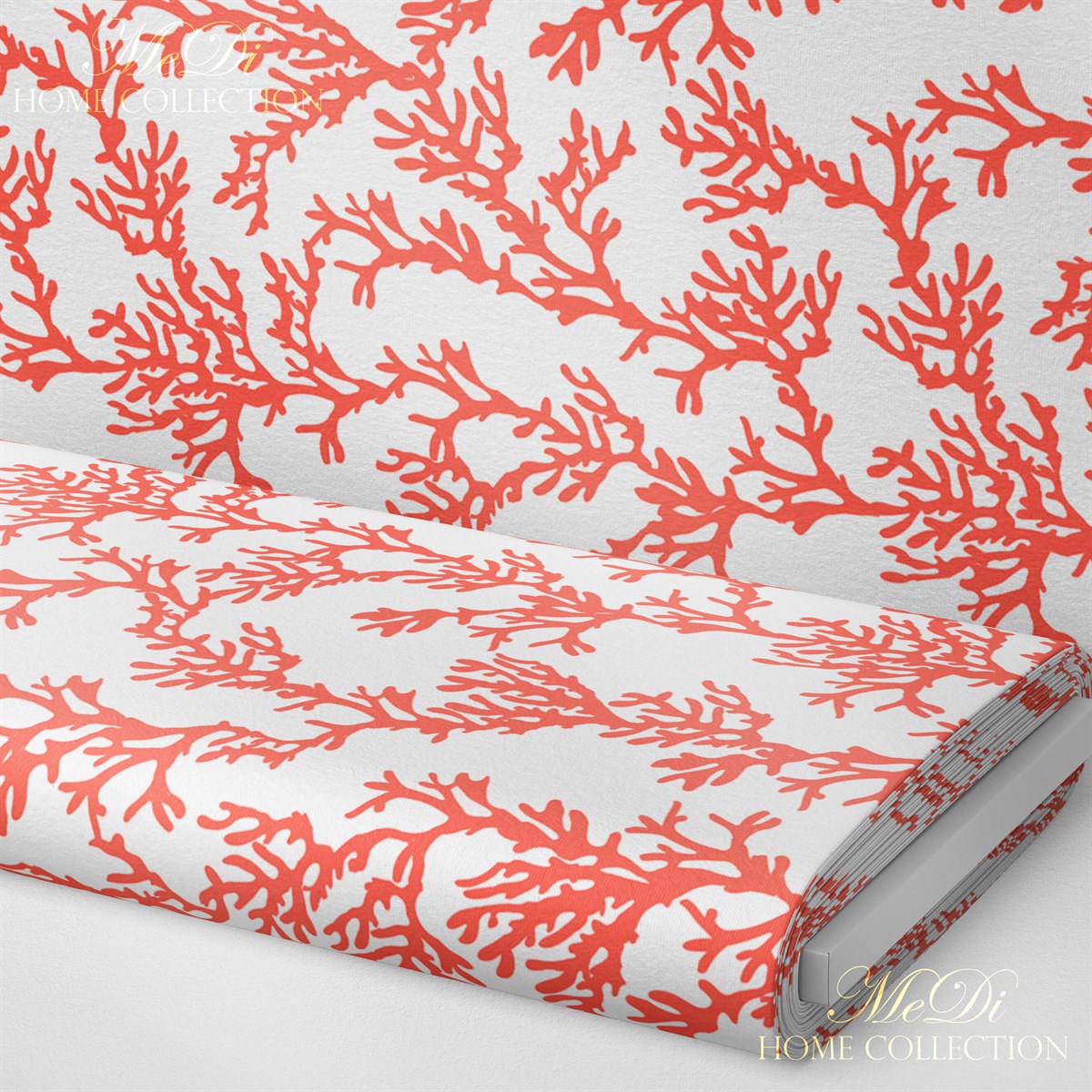 Nar Çiçeği Deniz Mercanı Desenli Dijital Baskılı Kumaş