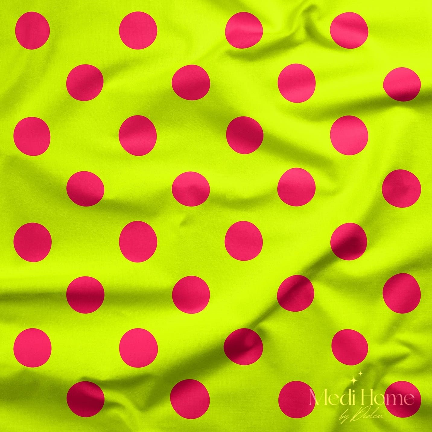 Neon Lime Puantiye Dijital Baskılı Kumaş