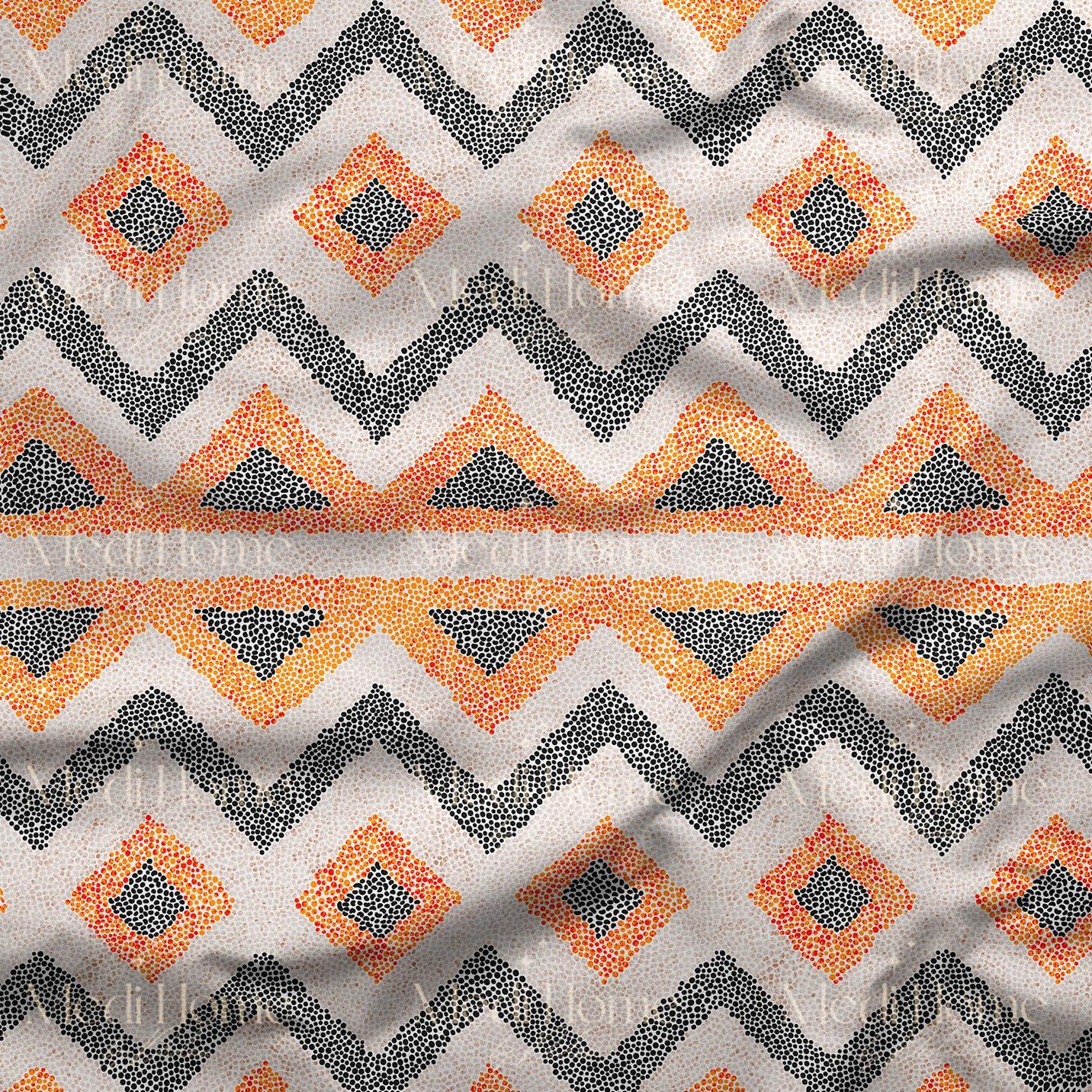 Nokta Ritminde Etnik Zigzag Dijital Baskılı Kumaş