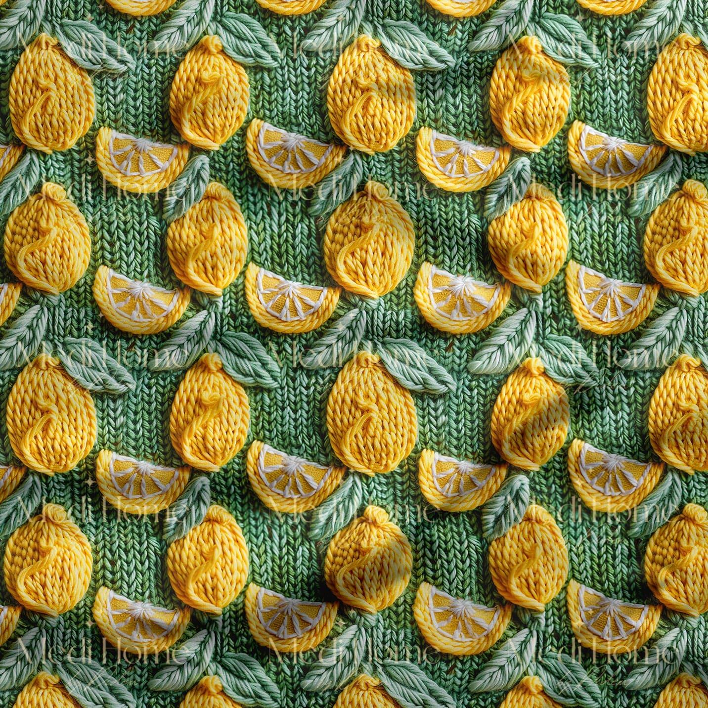 Örgü Bahçesinde Limon Neşesi Dijital Baskılı Kumaş