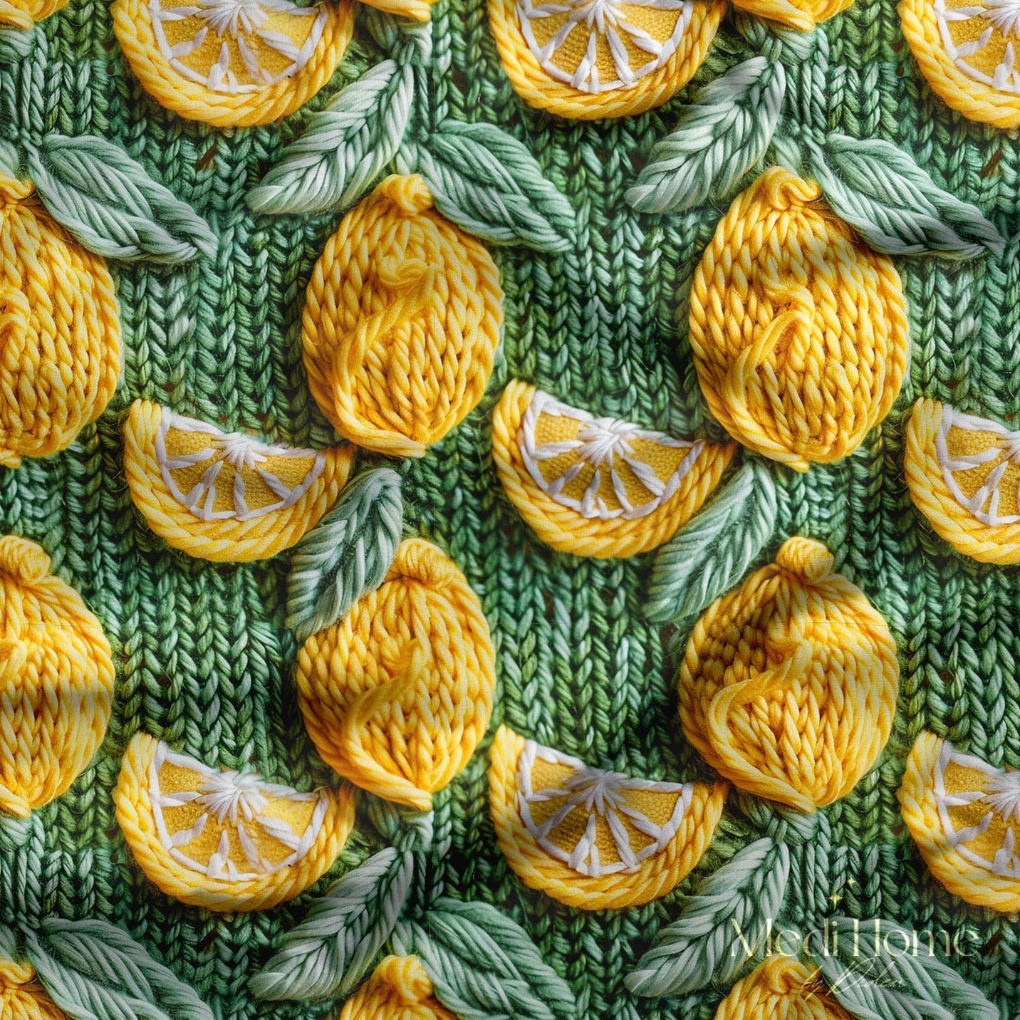 Örgü Bahçesinde Limon Neşesi Dijital Baskılı Kumaş