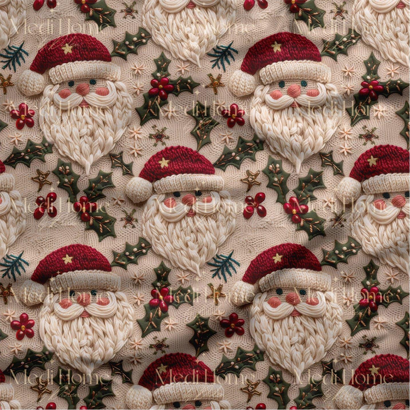Örgü Kalpli Noel Baba Dijital Baskılı Kumaş