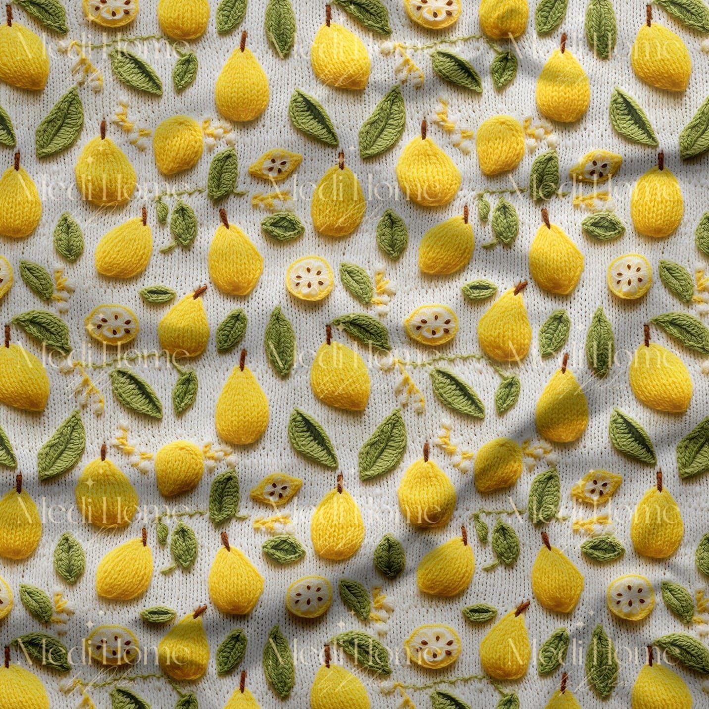 Örgü Limonların Neşeli Bahçesi Dijital Baskılı Kumaş