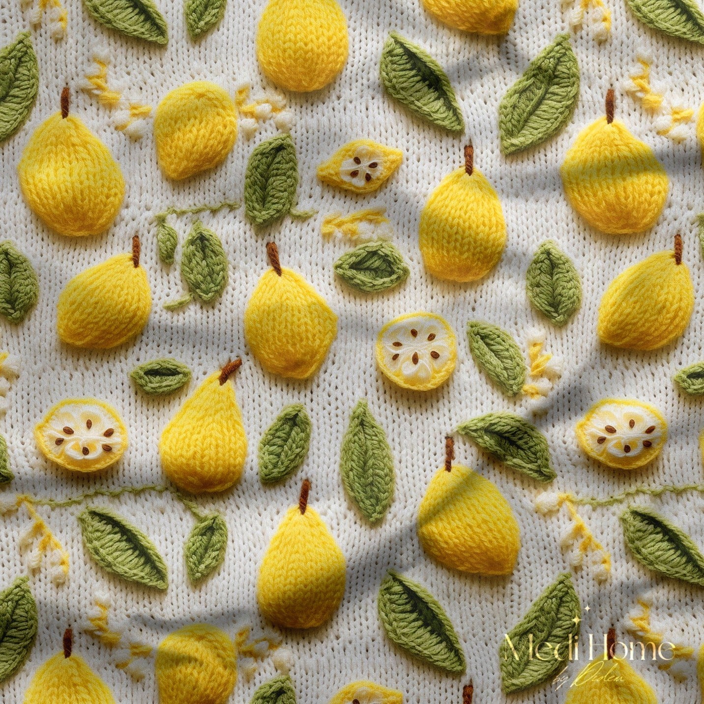 Örgü Limonların Neşeli Bahçesi Dijital Baskılı Kumaş