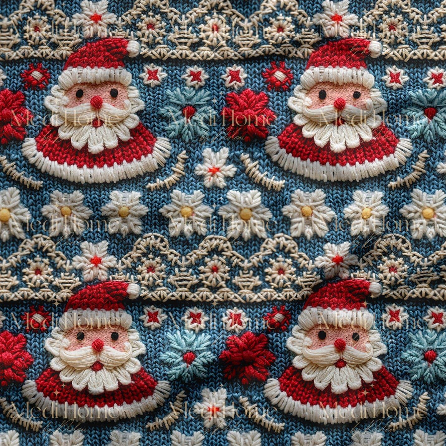 Örgü Masalın Tatlı Noel Babası – 3D Yılbaşı Örgü Dijital Baskılı Kumaş