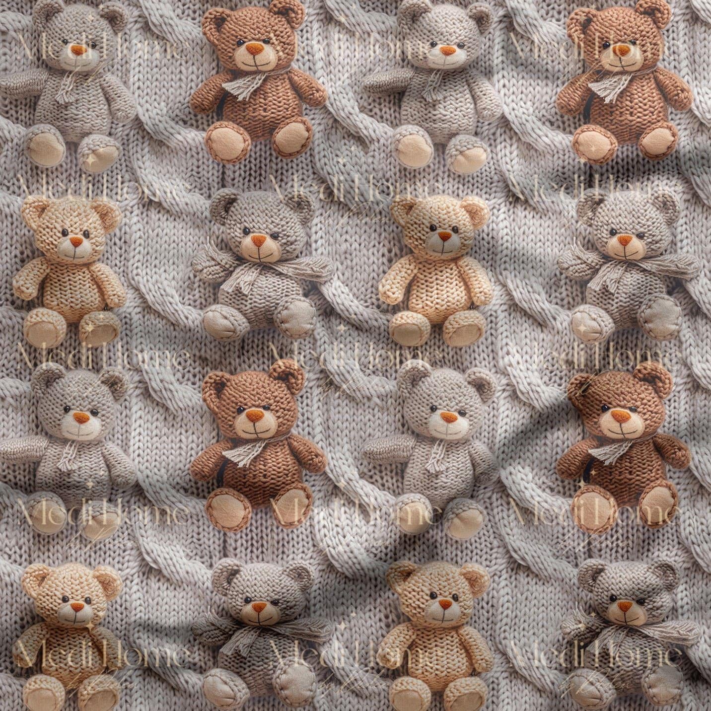 Örgü Yollarında Teddy Dostluğu Dijital Baskılı Kumaş