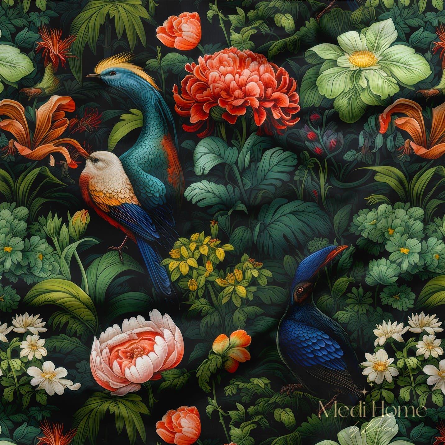 Ormanın Ressam Kuşları Dijital Baskılı Kumaş