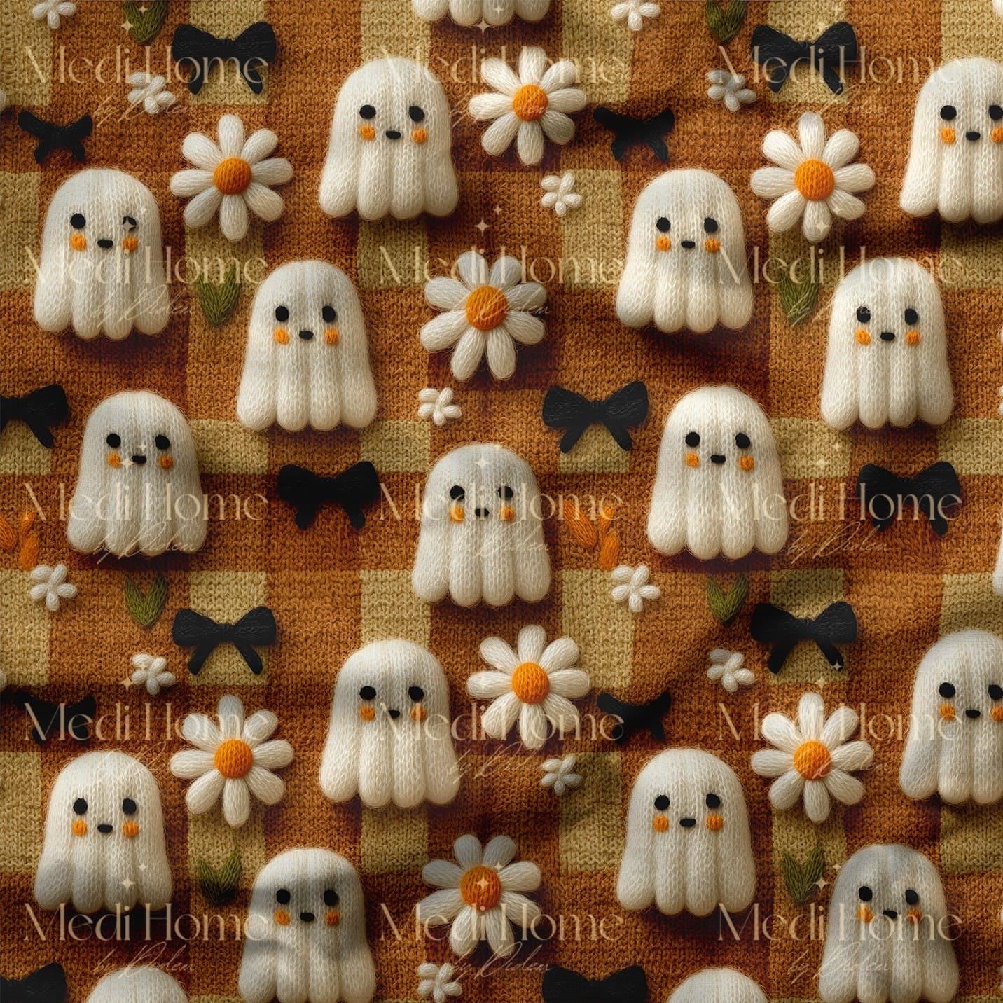 Papatya Bahçesindeki Neşeli Hayaletler Dijital Baskılı Kumaş