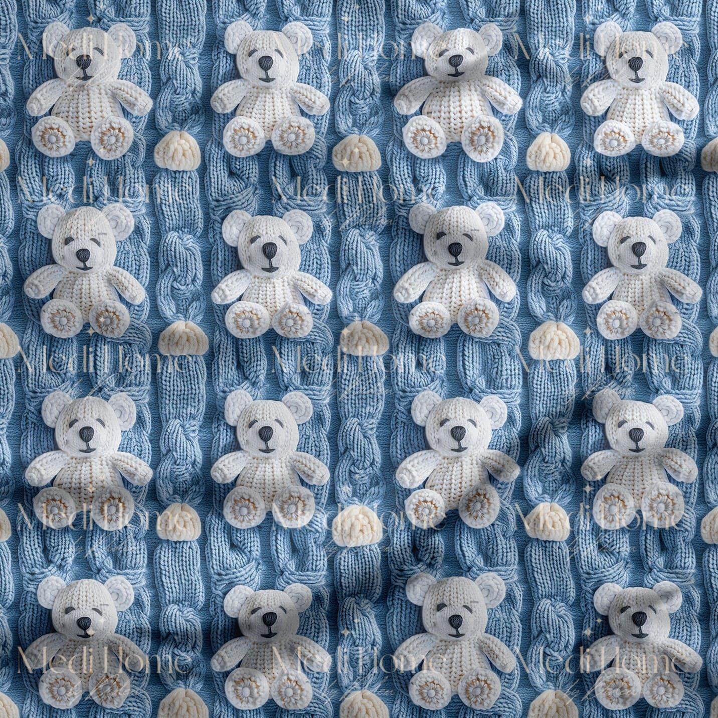 Papatyalı Patilerle Mavi Teddy Uykusu Dijital Baskılı Kumaş