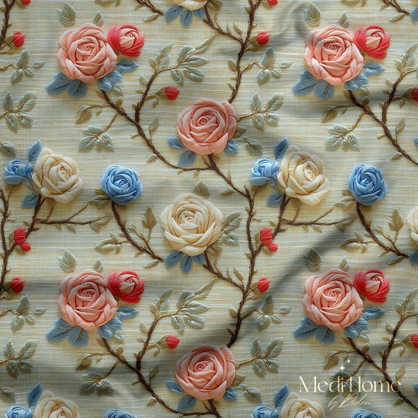 Pastel Bahar Gülleri – 3 Boyutlu Vintage Dijital Baskılı Kumaş