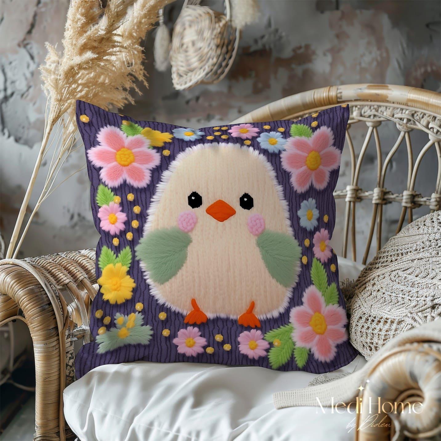Pastel Bahçede Minik Civciv Rüyası 3'lü Pano Kumaşı