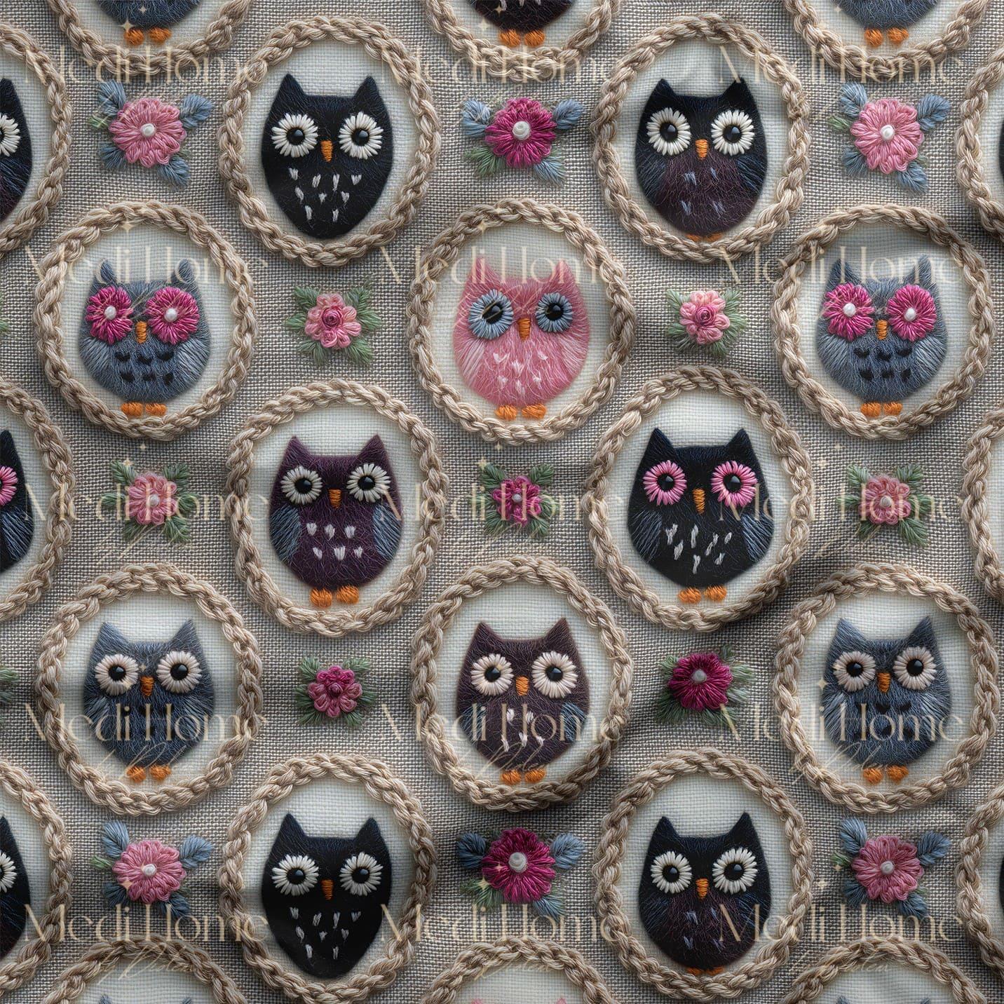 Pastel Baykuş Çemberi Dijital Baskılı Kumaş
