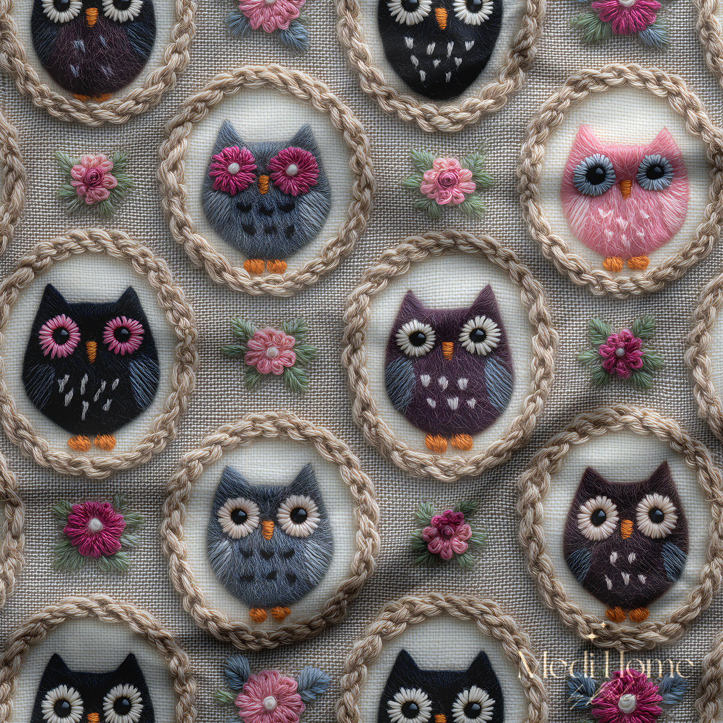 Pastel Baykuş Çemberi Dijital Baskılı Kumaş