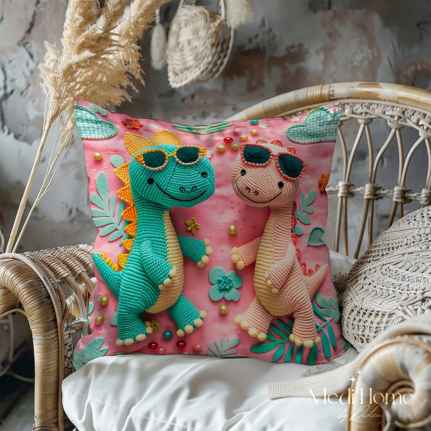 Pastel Dinozorların Tatlı Dostluğu  3'lü Pano Kumaşı