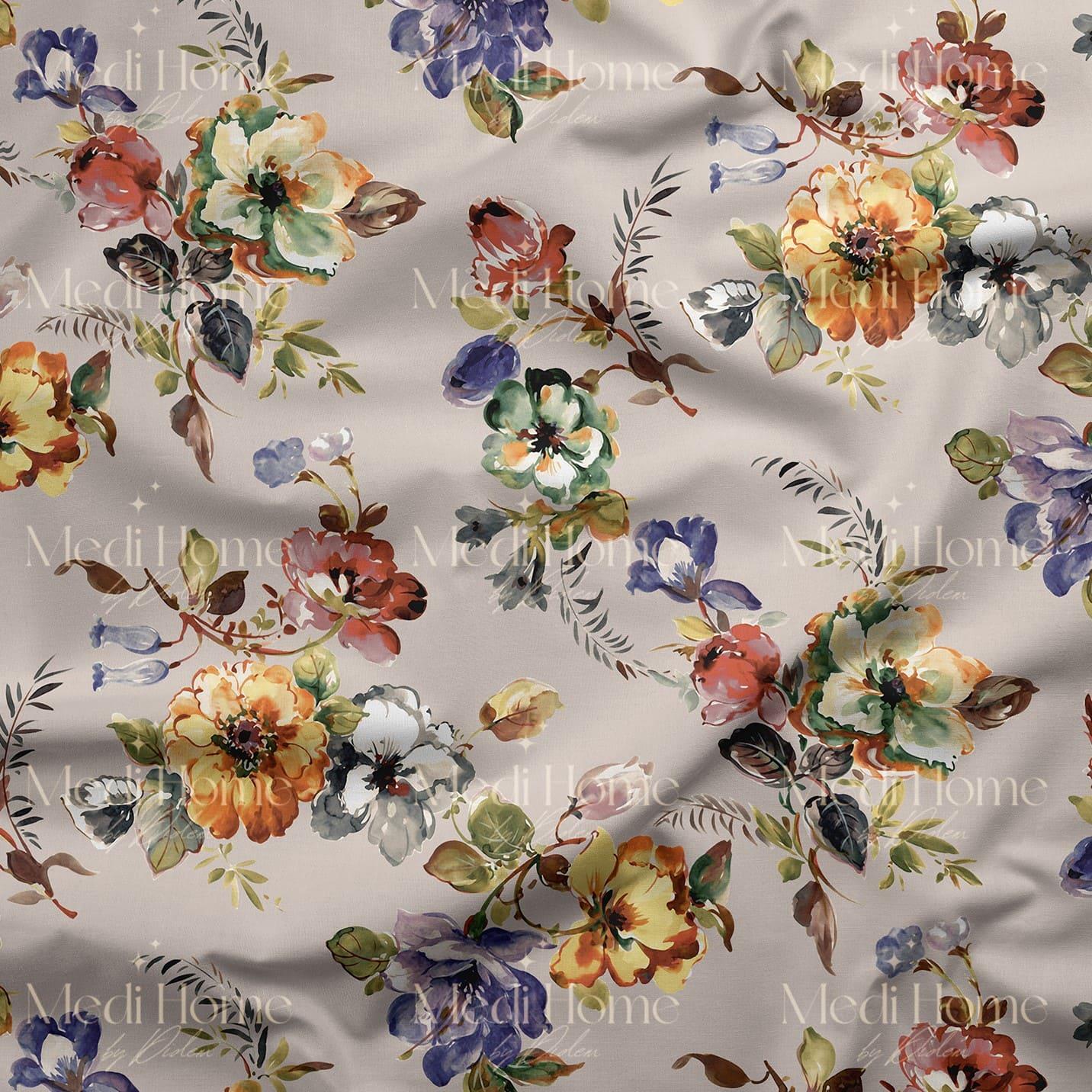 Pastel Dokunuşlarla Vintage Bahar Çiçekleri Dijital Baskılı Kumaş
