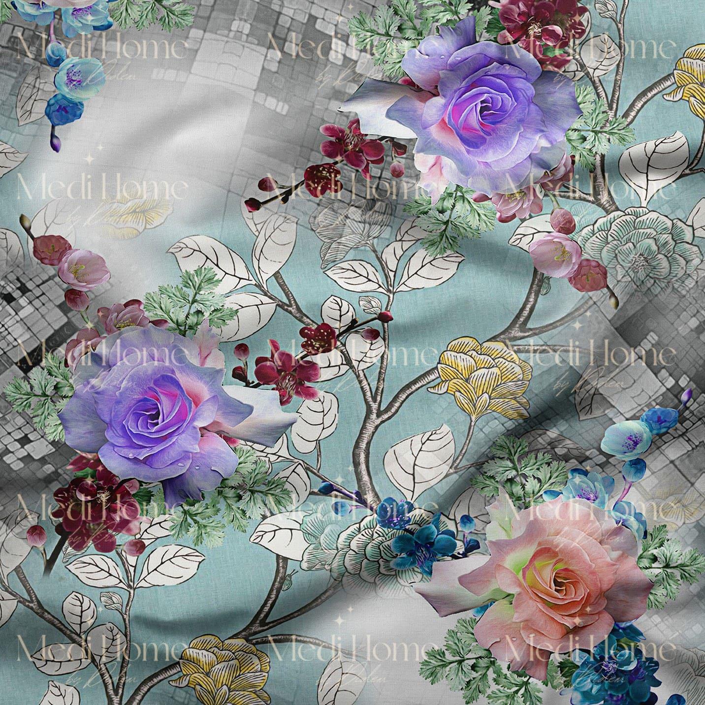 Pastel Düşler Bahçesinde Zarif Güller Dijital Baskılı Kumaş