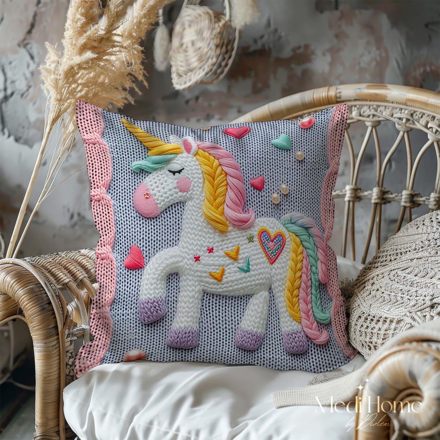 Pastel Kalplerle Unicorn Neşesi 3'lü Pano Kumaşı