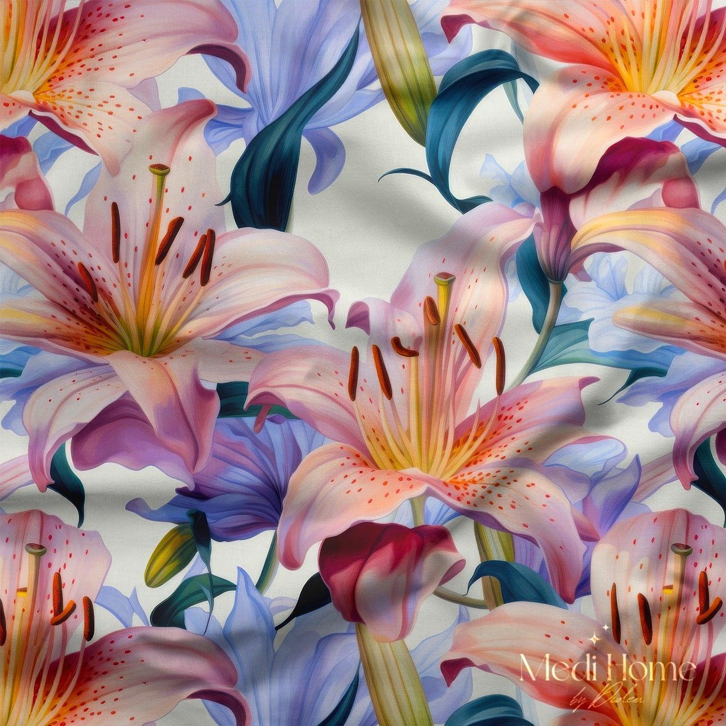 Pastel Lilyumların Zarif Dansı Dijital Baskılı Kumaş