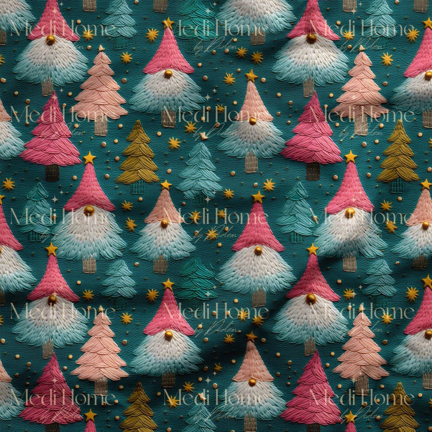 Pastel Masal Ormanı – 3D Yılbaşı Ağaçları Dijital Baskılı Kumaş