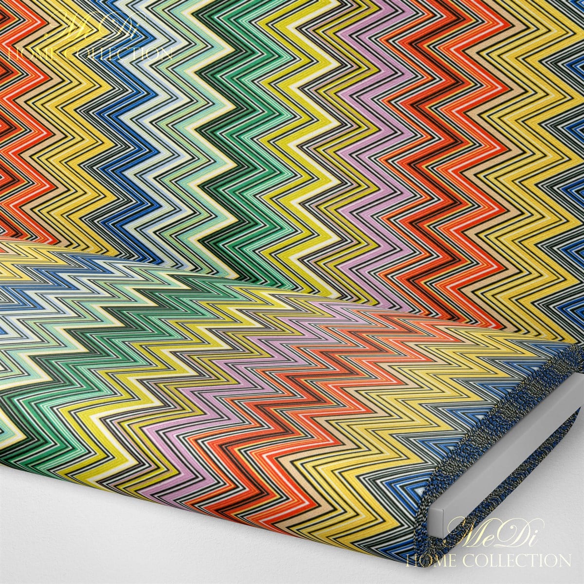 Pastel Rengarenk Zigzag Desenli Dijital Baskılı Kumaş