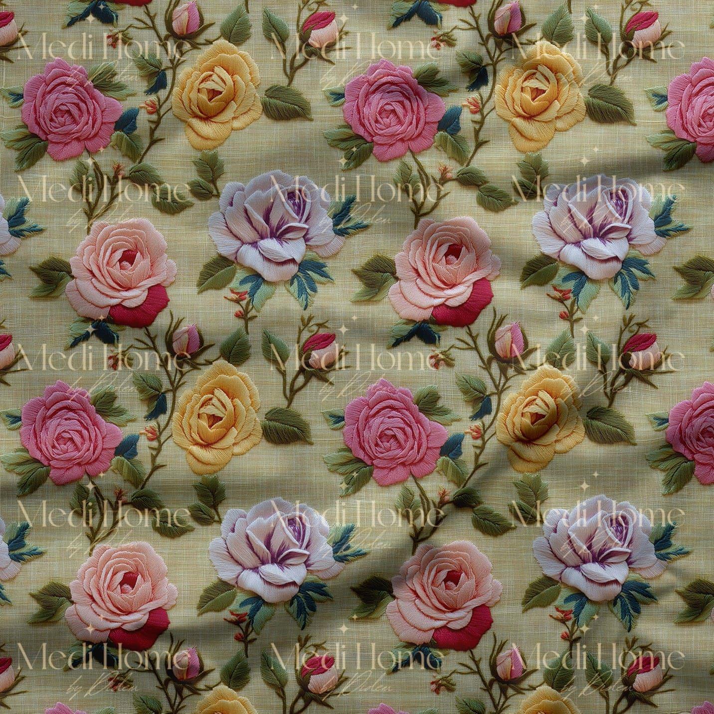 Pastel Vintage Güller – 3 Boyutlu Dijital Baskılı Kumaş
