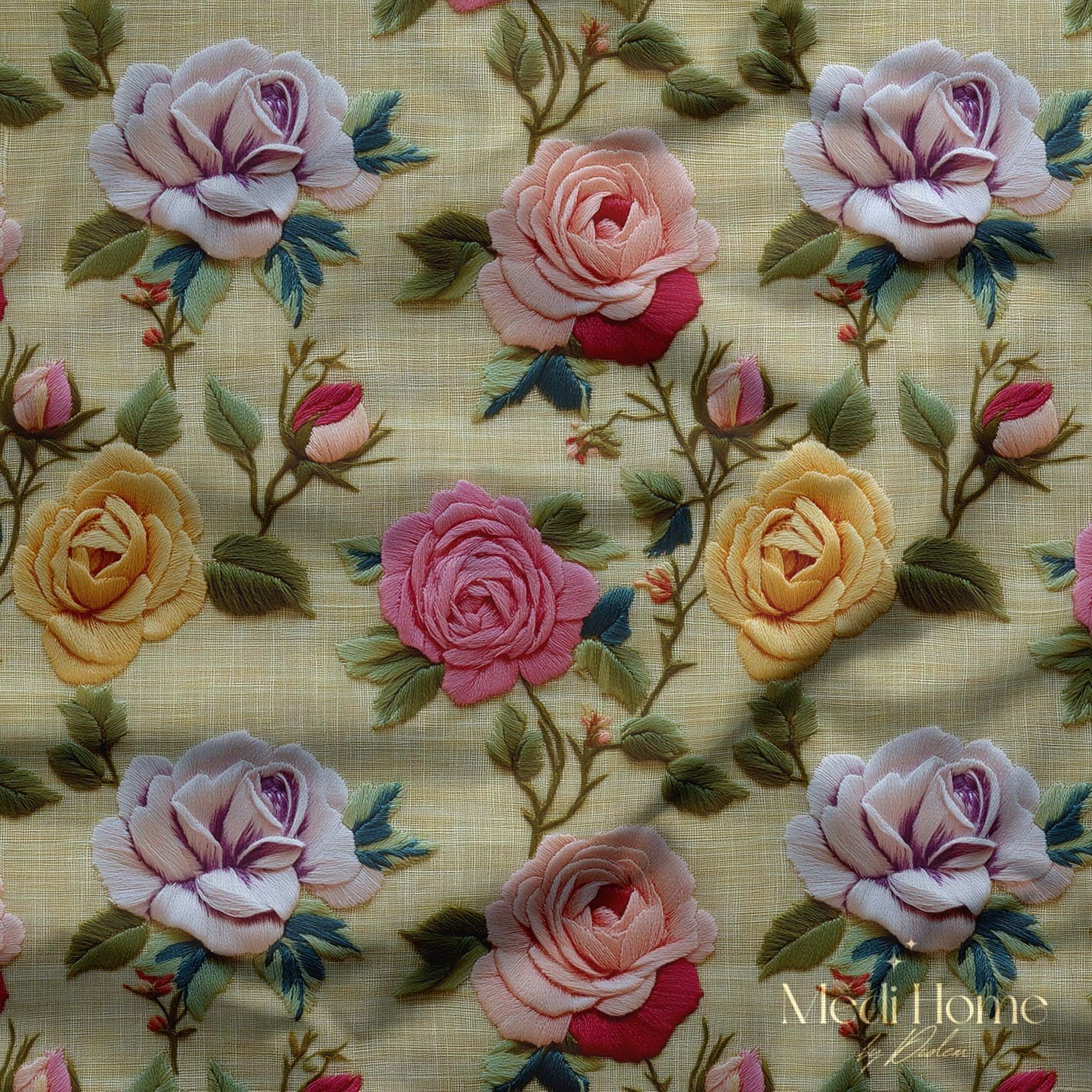 Pastel Vintage Güller – 3 Boyutlu Dijital Baskılı Kumaş