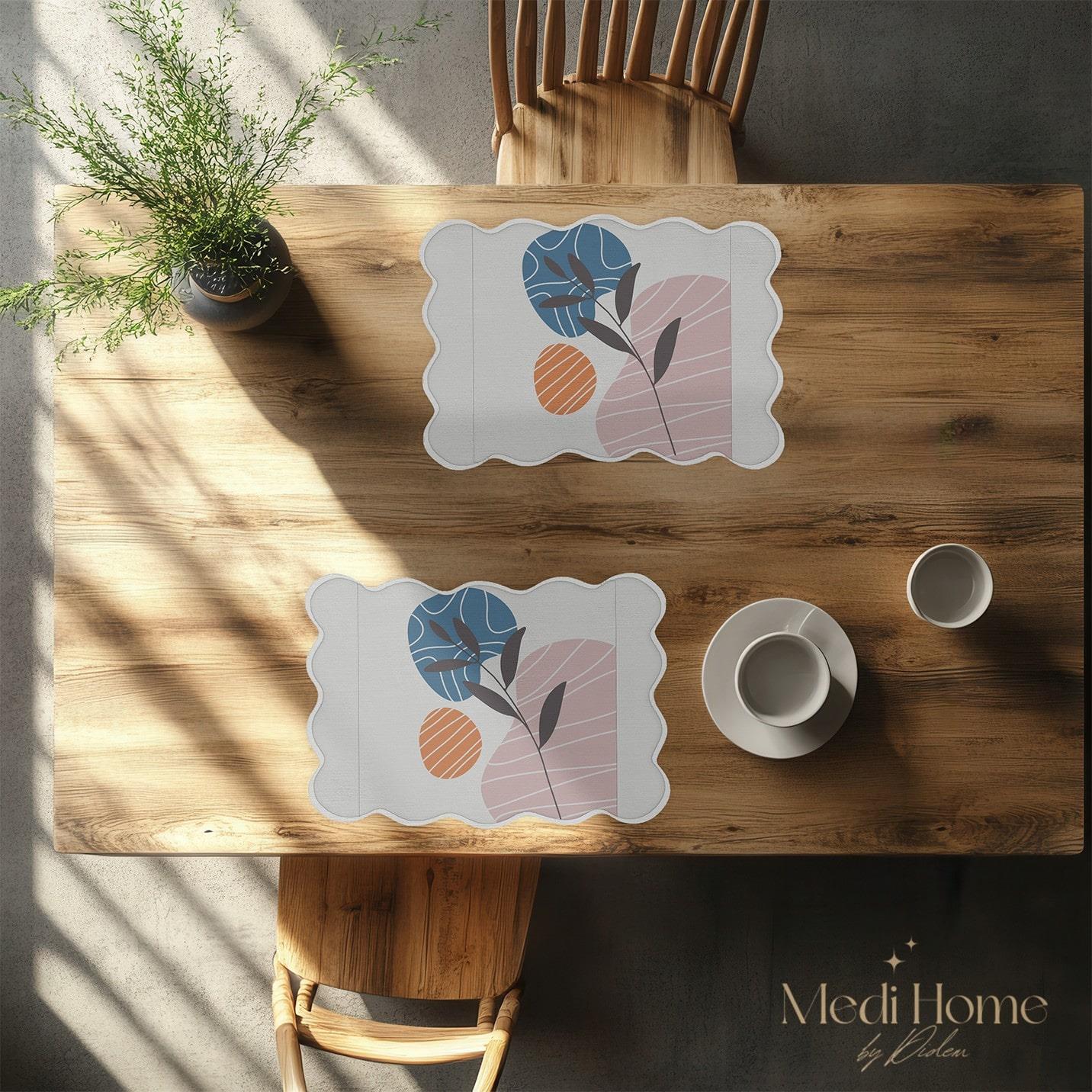 Pastel Yaprakların Geometrik Dansı Dijital Baskılı 3'lü Supla Kumaş
