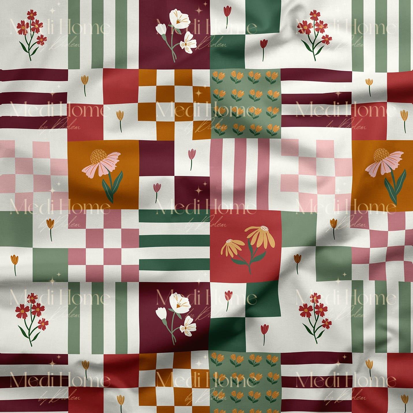 Patchwork Bahar Bahçesi Dijital Baskılı Kumaş