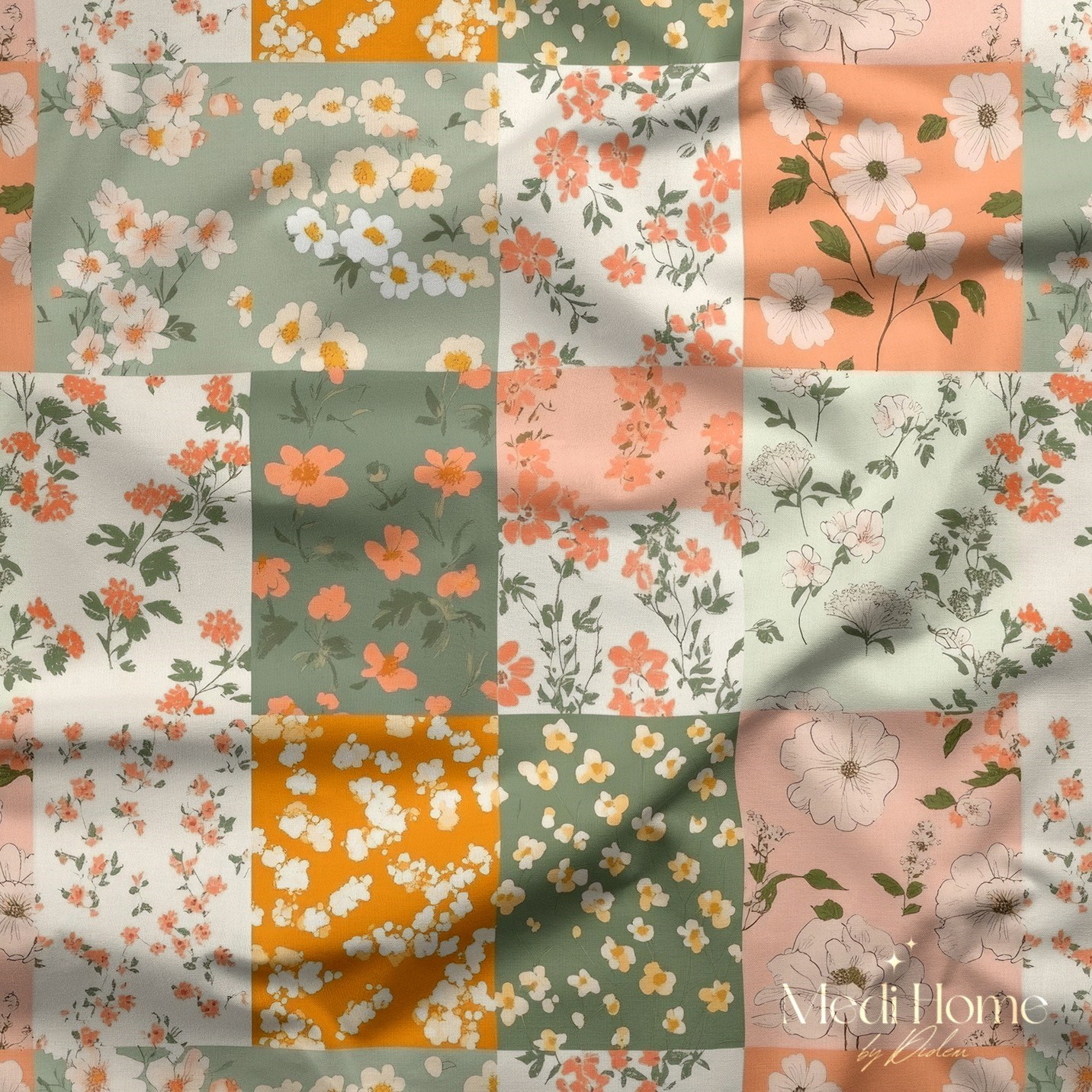 Patchwork Baharın Çiçekli Uyumu – Dijital Baskılı Kumaş