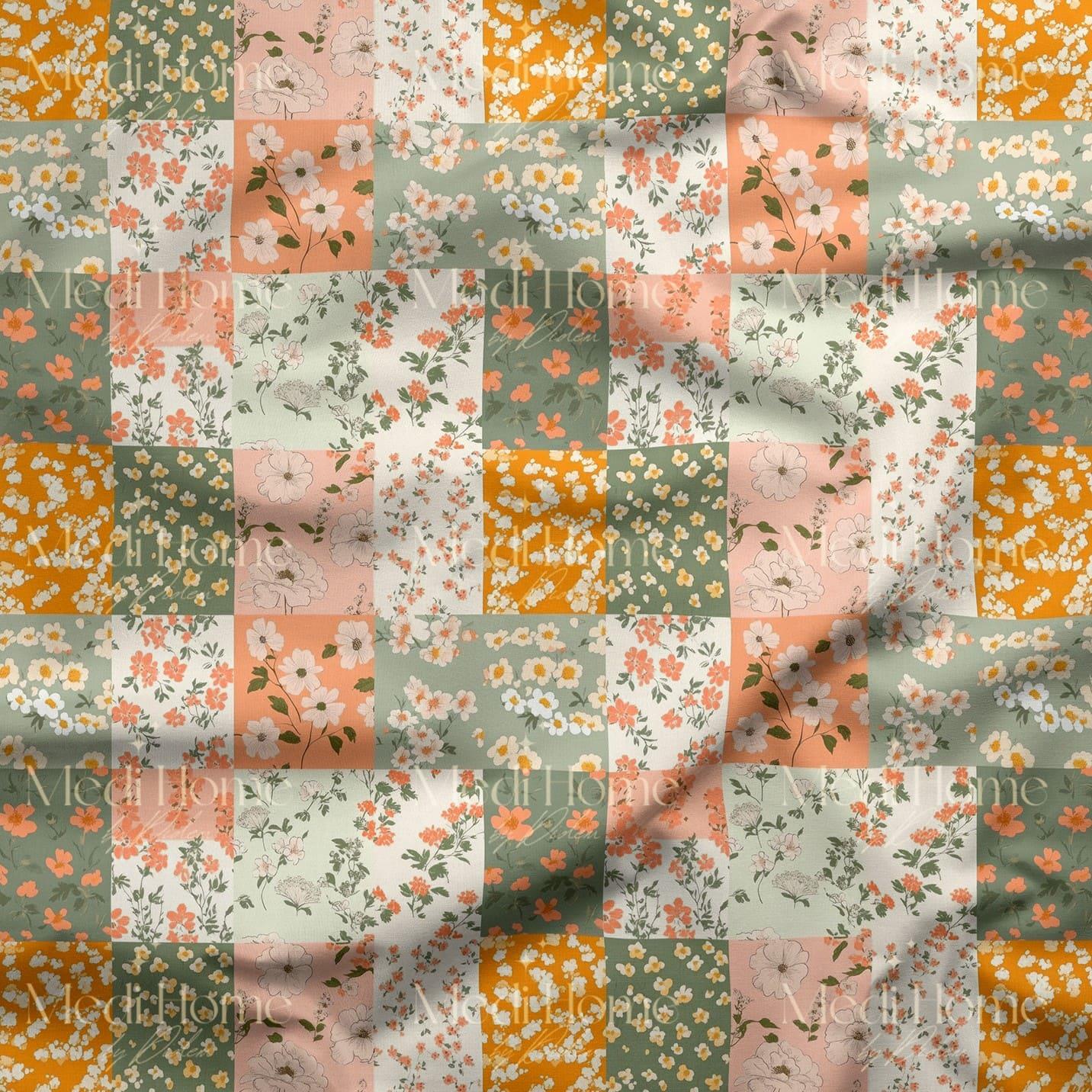 Patchwork Baharın Çiçekli Uyumu – Dijital Baskılı Kumaş