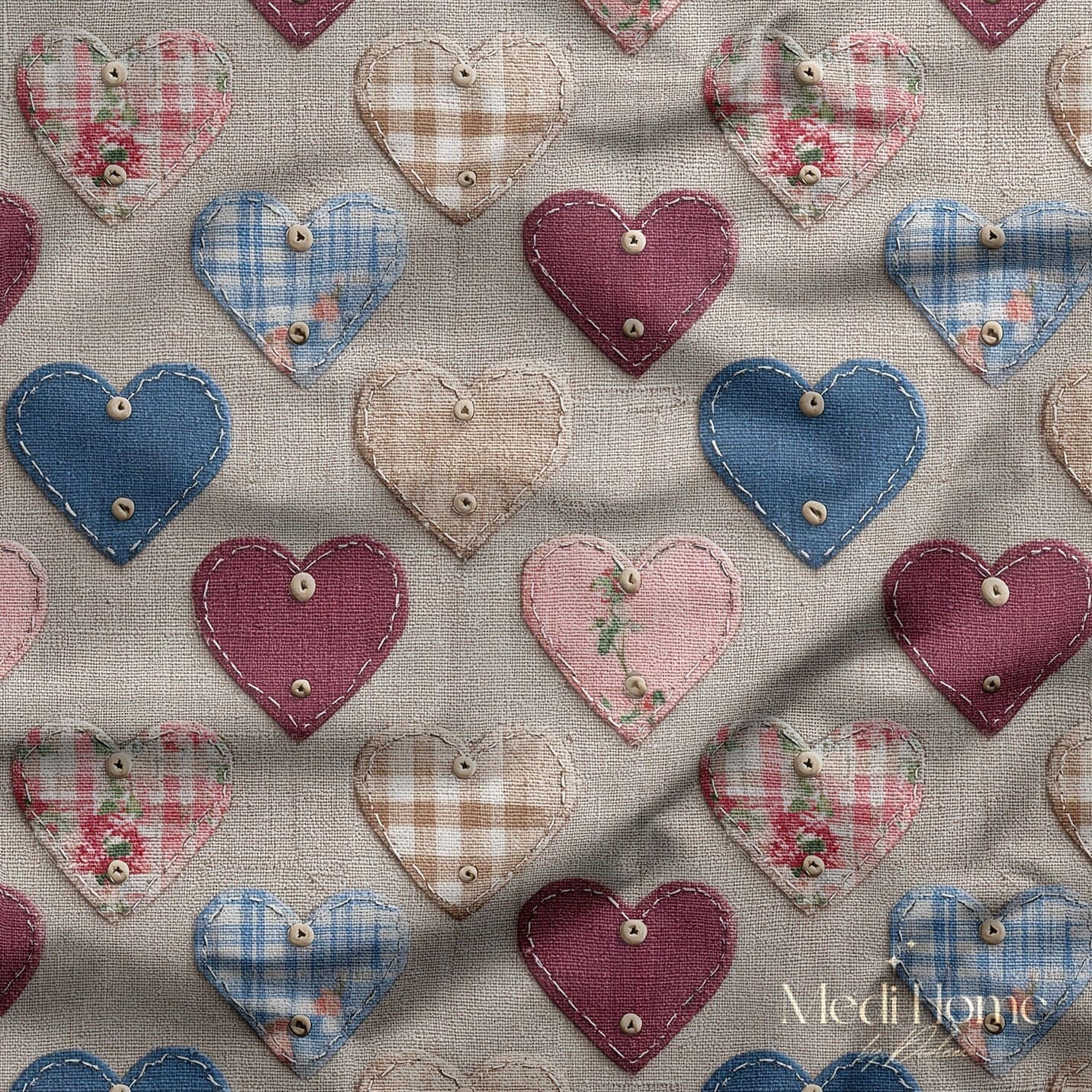 Patchwork Kalp Koleksiyonu Dijital Baskılı Kumaş
