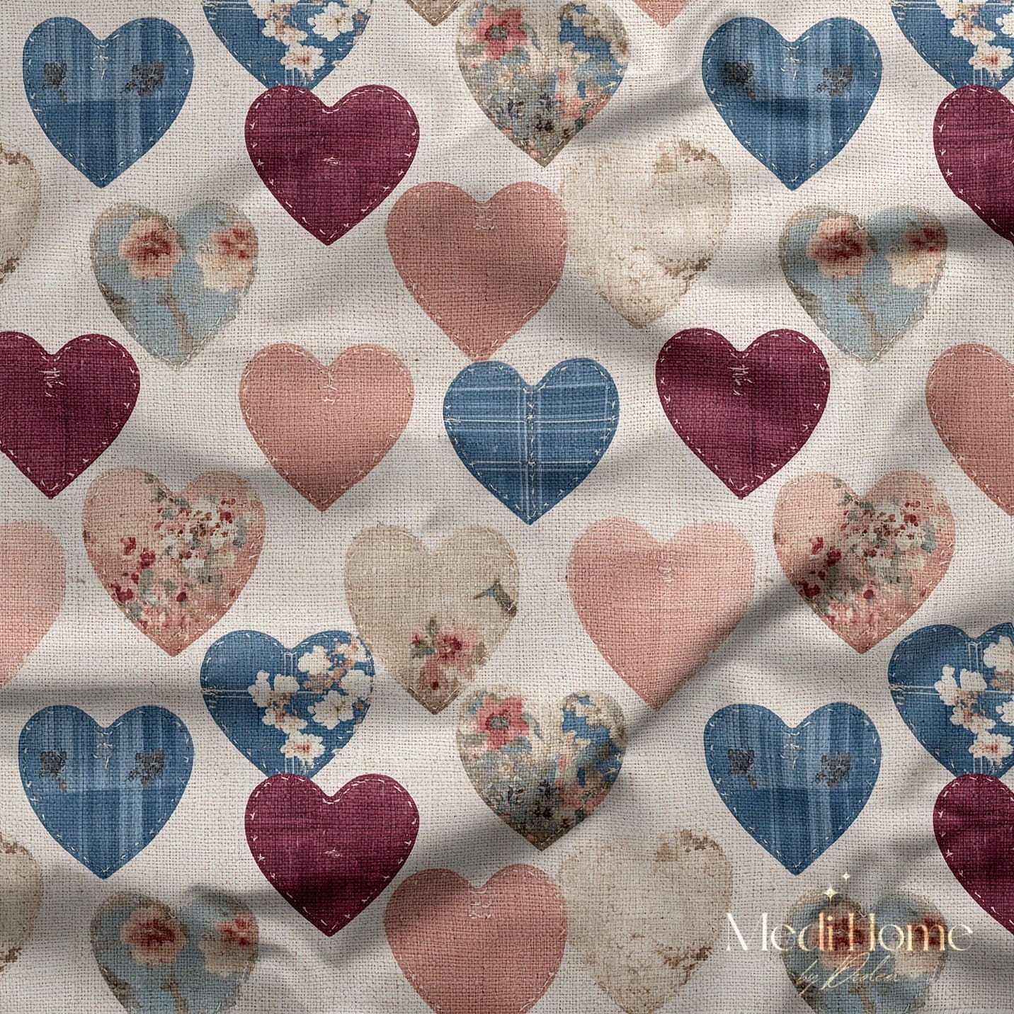 Patchwork Kalpler – Country Romantik Kalpli Dijital Baskılı Kumaş