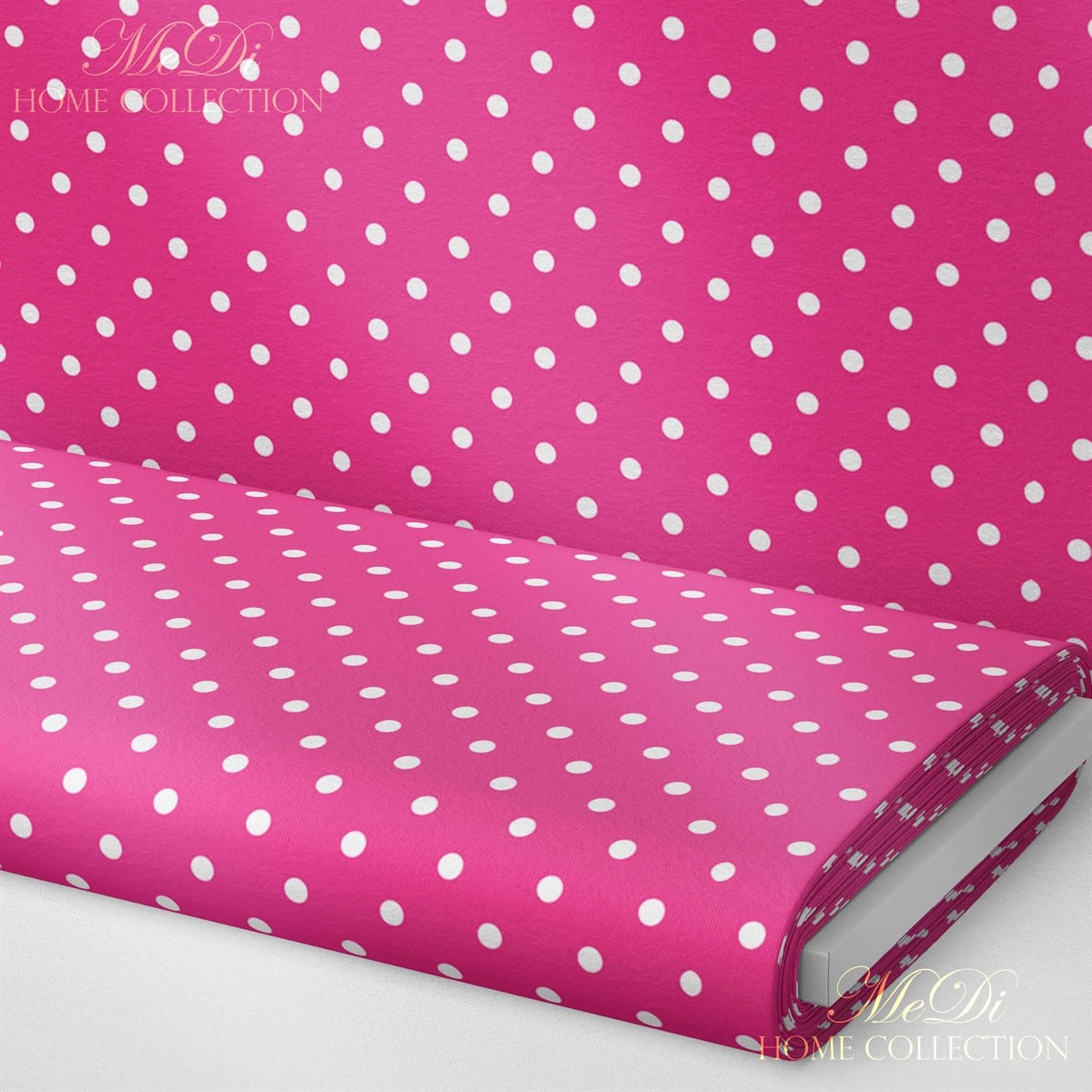 Pembe 1 cm'lik Puantiyeli Dijital Baskılı Kumaş