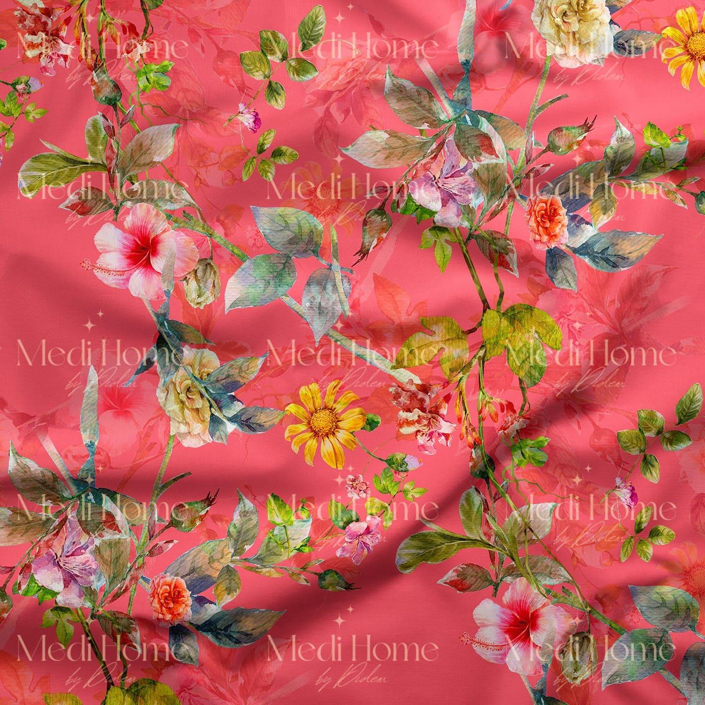 Pembe Bahçenin Soft Romantik Dokunuşu Dijital Baskılı Kumaş