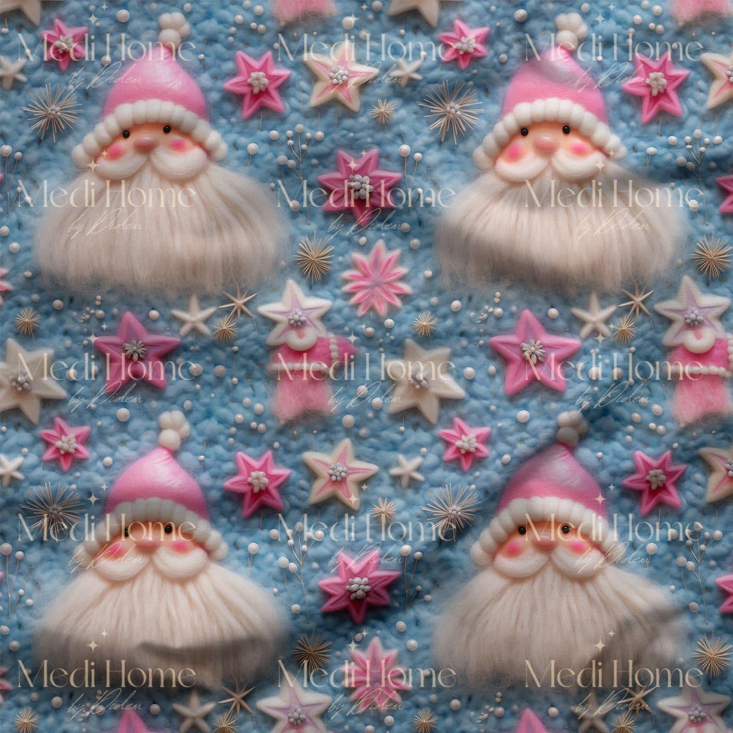 Pembe Bere Noel Gnomesi'nin Yıldızlı Masalı – 3D Yılbaşı Dijital Baskılı Kumaş