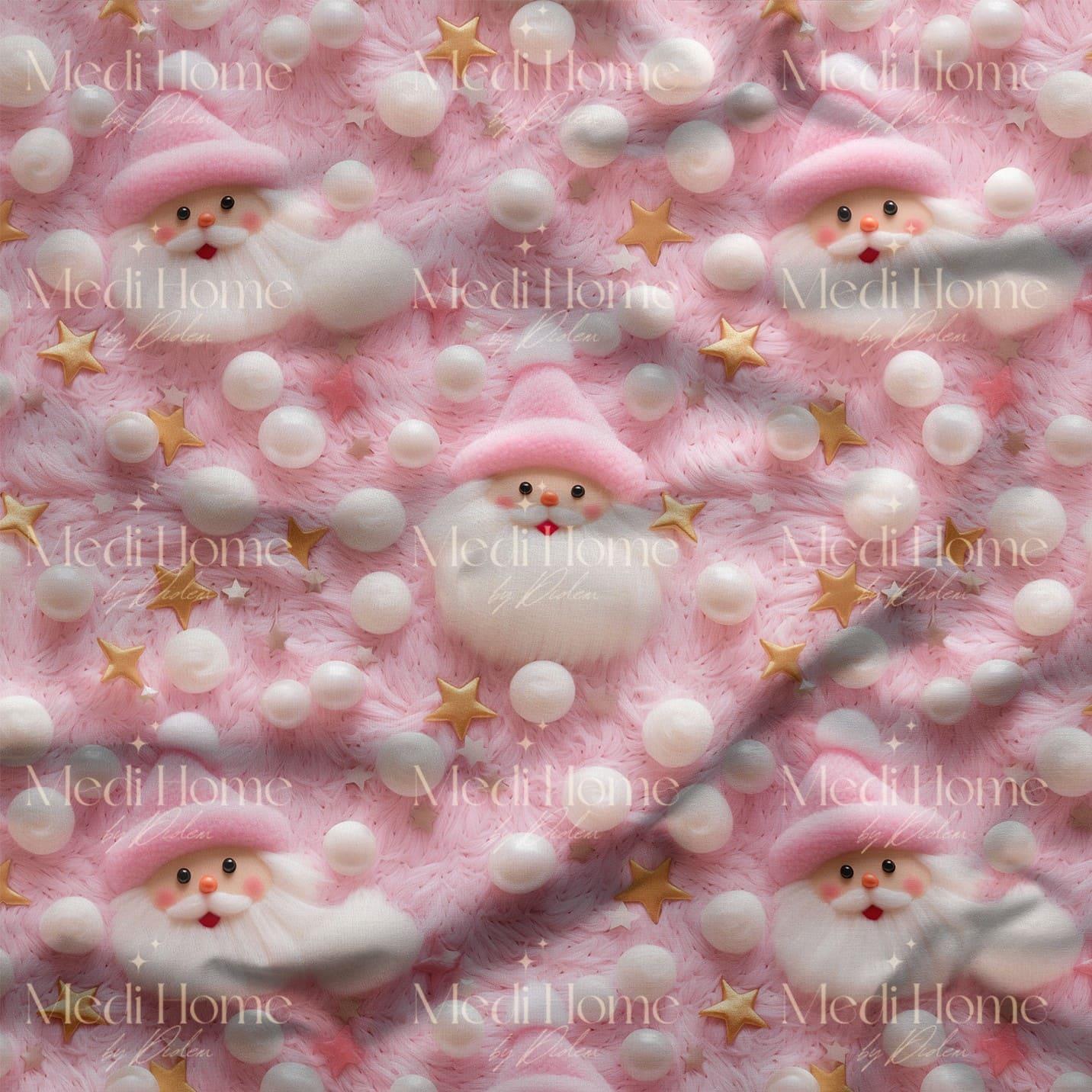 Pembe Marshmallow Noel Baba Masalı Dijital Baskılı Kumaş