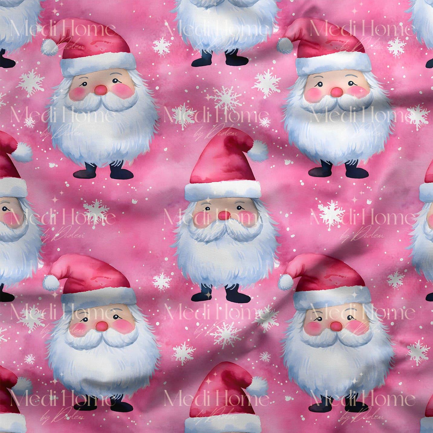 Pembe Masalın Sevimli Noel Babası Dijital Baskılı Kumaş