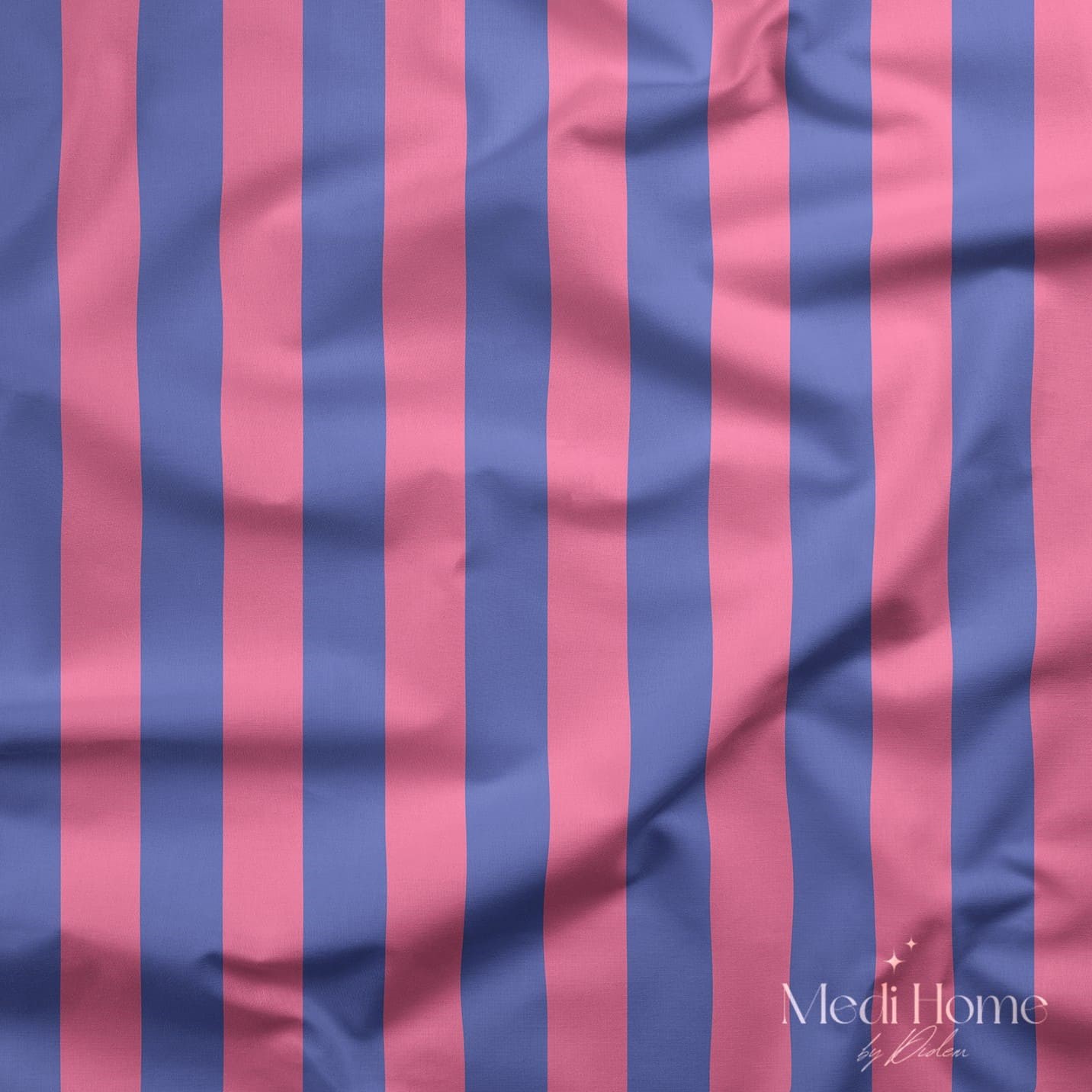 Pembe – Mavi 2,5 cm Çizgili Dijital Baskılı Kumaş