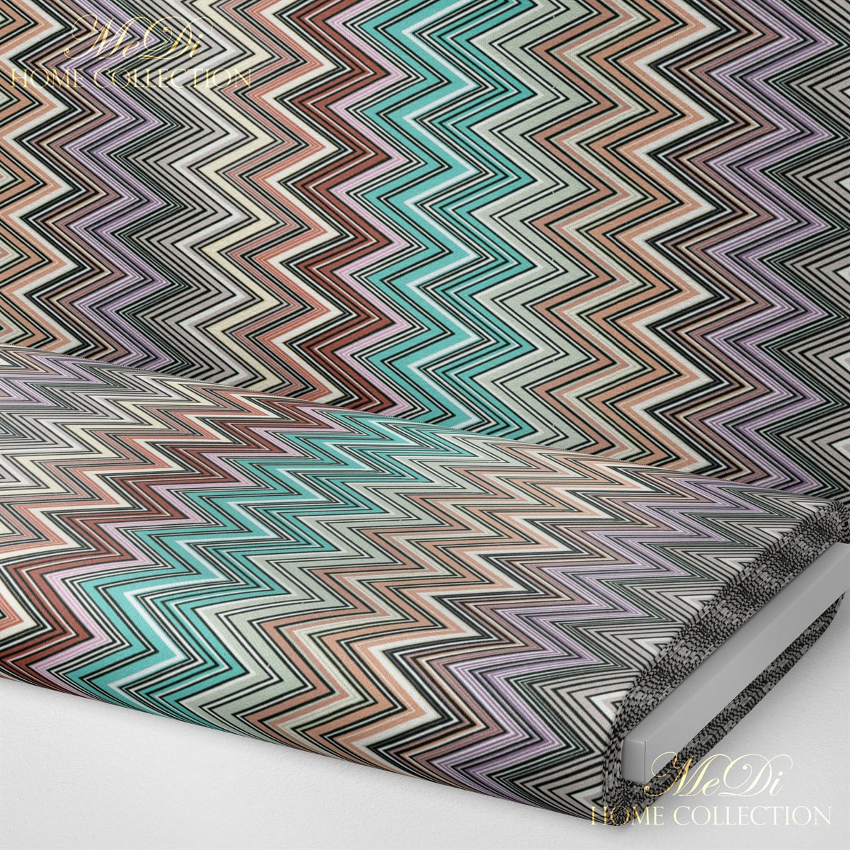 Pembe, Mavi ve Mor Renklerinde Zigzag Desenli Dijital Baskılı Kumaş