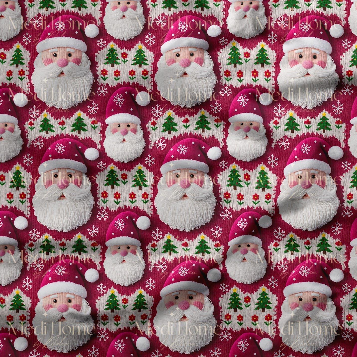 Pembe Noel Baba Masalı Dijital Baskılı Kumaş