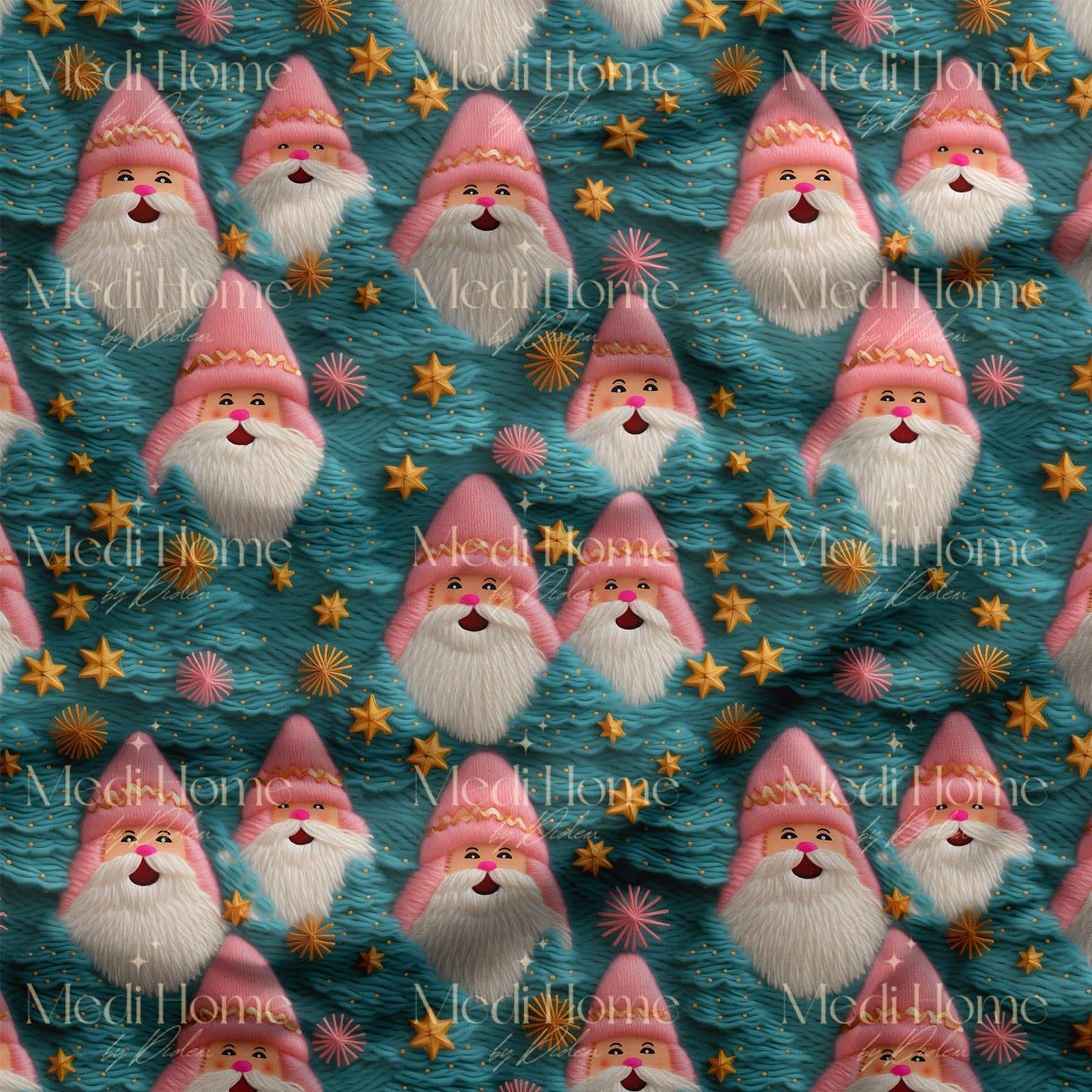 Pembe Noel Baba Rüyası – 3D Yılbaşı Masalı Dijital Baskılı Kumaş