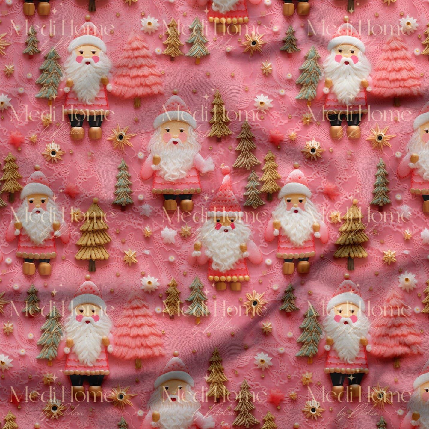 Pembe Noel Ormanı – 3D Santa Lace Edition Dijital Baskılı Kumaş