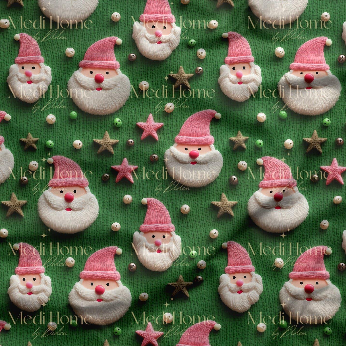Pembe Şapkalı Tatlı Noel Babası – 3D Yılbaşı Neşe Dijital Baskılı Kumaş