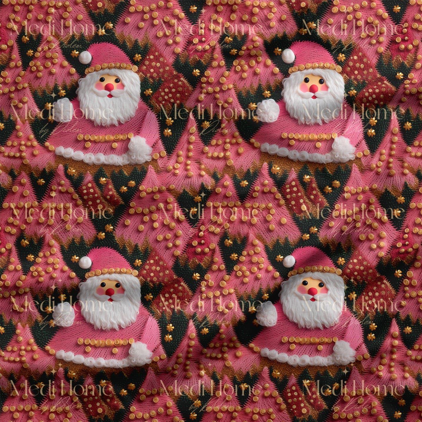 Pembe Yılbaşı Tatlısı – 3D Santa Glow Dijital Baskılı Kumaş