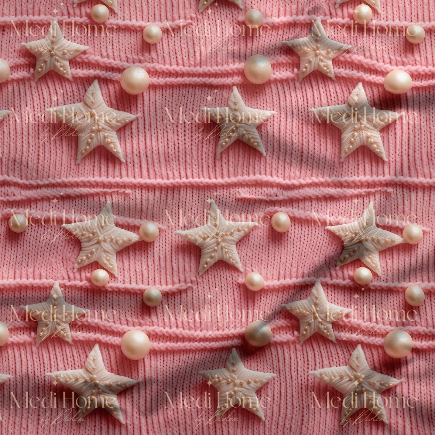 Pembe Yıldızlı İncilerin Kış Masalı Dijital Baskılı Kumaş