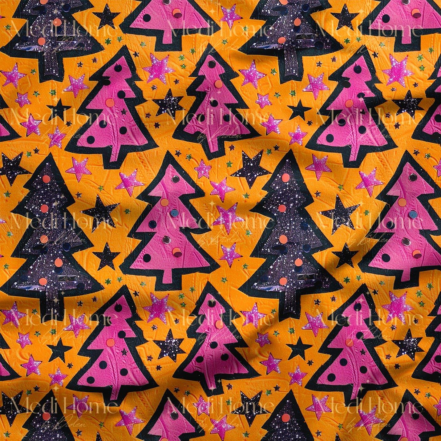 Pop-Art Yılbaşı Ormanı Dijital Baskılı Kumaş